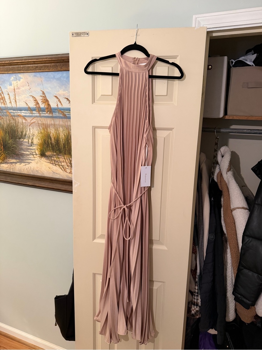 Pleated Halter Midi Dress - Dusty Rose